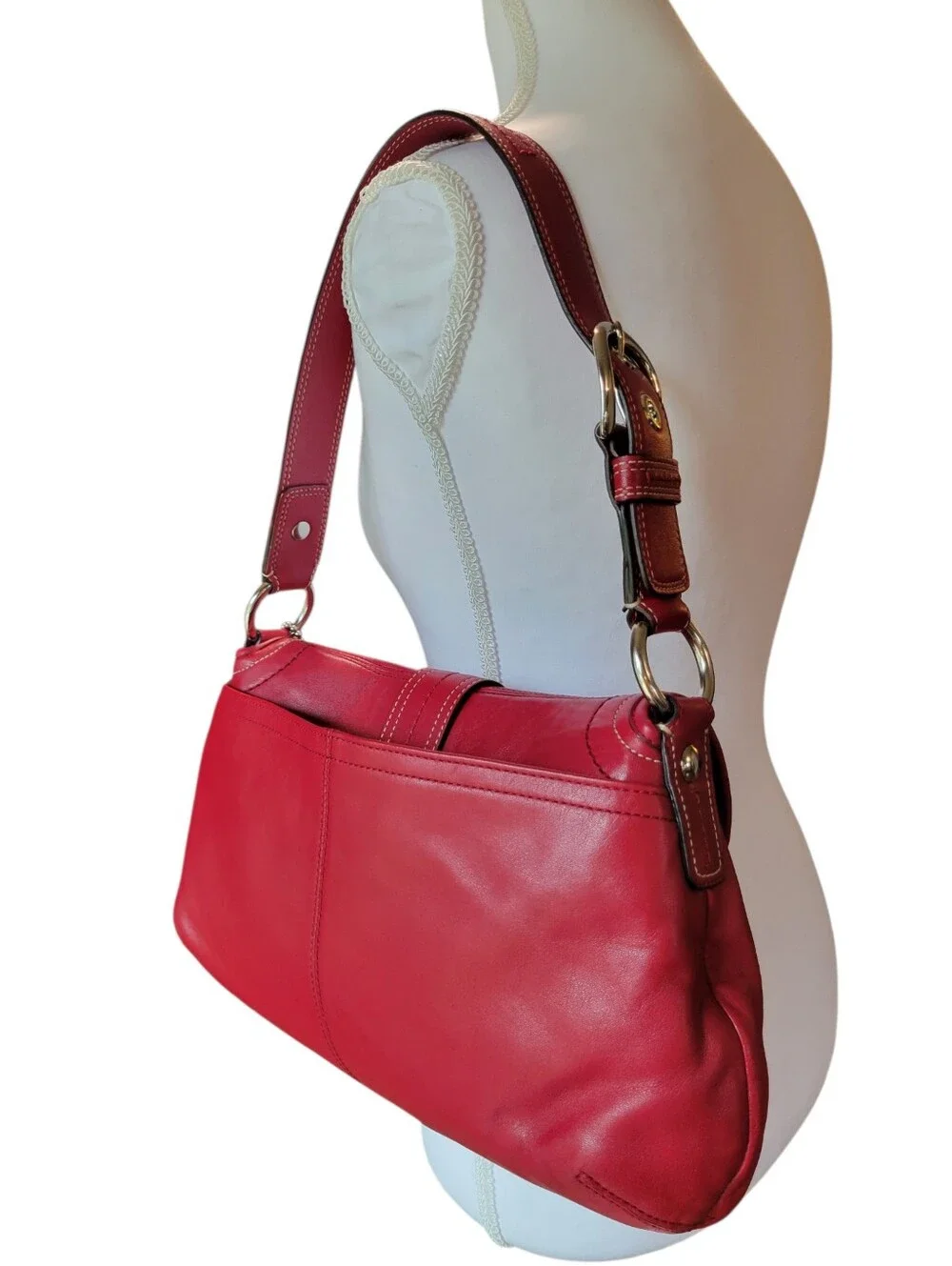 RARE Y2K Coach Cherry Red Pleated Soho Buckle Hobo Shoulder Bag Purse F15204